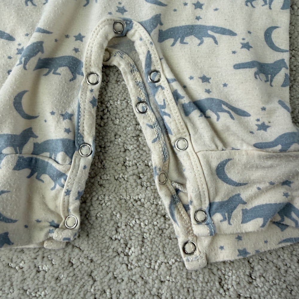 Kate Quinn Bamboo Fox Moon Romper Kids 0-3M Cream Blue Long Sleeve Snaps 12612 - Picture 4 of 7